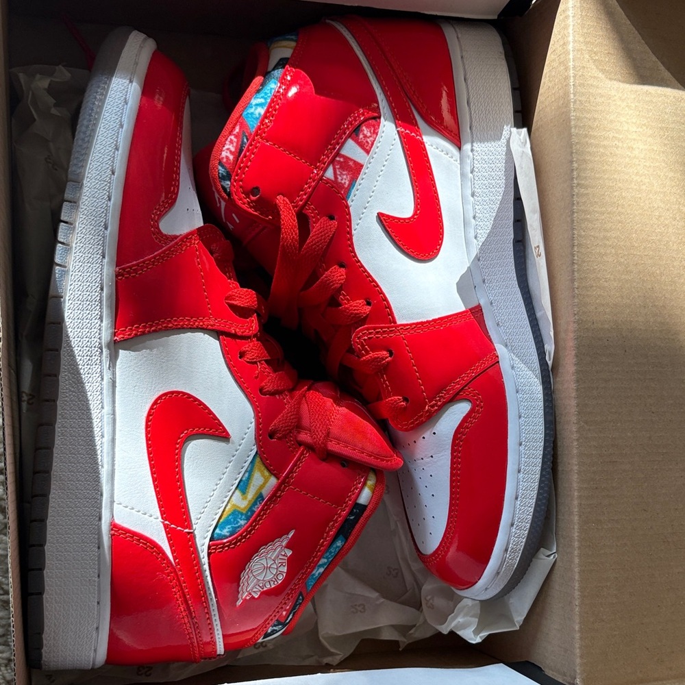 Jordan Red and White High-Top Sneakers